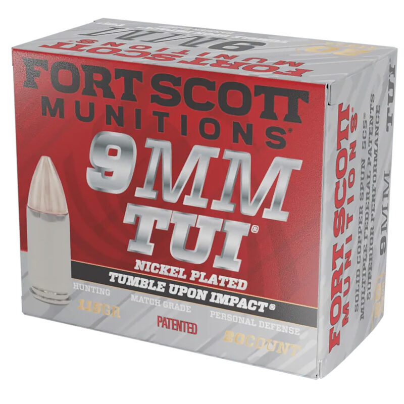 Fort Scott Munitions 9MM115SCVNIC Tumble Upon Impact (TUI)  9mmLuger 115gr Solid Copper Spun 20 Per Box/25 Case