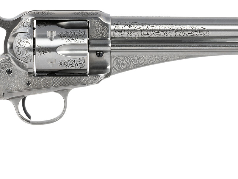Taylors & Company 550389 1875 Army Outlaw 45 Colt (LC) Caliber with 7.50" Barrel, 6rd Capacity Cylinder, Overall White Engraved Finish Steel & Walnut Grip