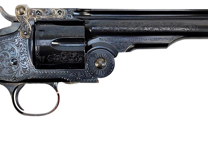 Taylors & Company 550644 Top Break Schofield 45 Colt (LC) 6rd 7" Blued Engraved Steel Walnut Grip
