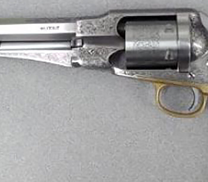 Taylors & Company 550763 1858 Remington Conversion 45 Colt (LC) Caliber with 8" Barrel, 6rd Capacity Cylinder, Overall Nickel-Plated Engraved Finish Steel & 2-Piece Ivory Grip