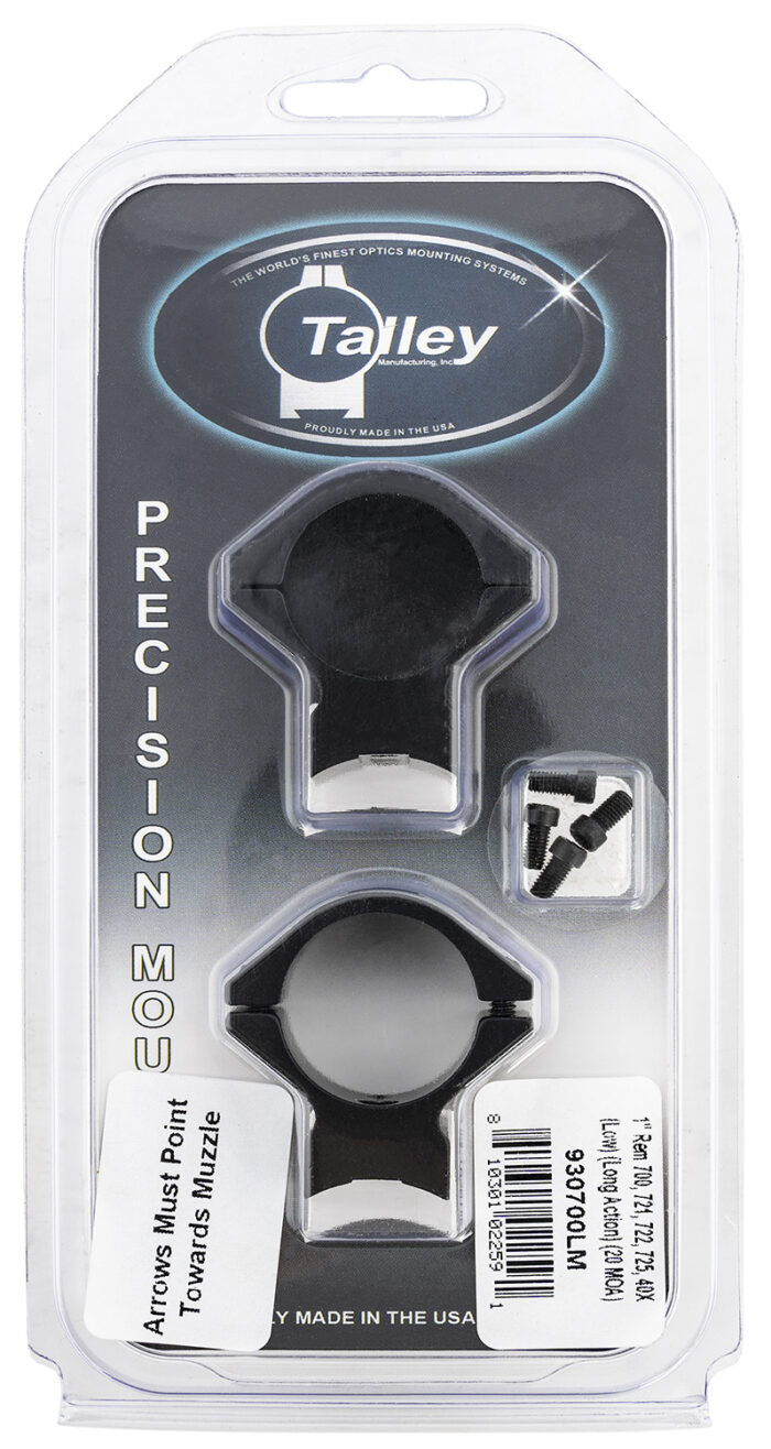 Talley 930700LM Scope Mount/Ring Combo  Black Anodized Aluminum 1" Tube Remington 700/721/722/725/40X Low Rings Long Action 20 MOA