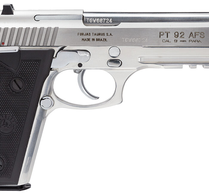 Taurus 192015917 92  Full Size Frame 9mm Luger 17+1 5" Matte Stainless Steel Barrel,  Serrated Stainless Steel Slide & Frame w/Beavertail & Picatinny Rail, Black Polymer Grip, Right Hand