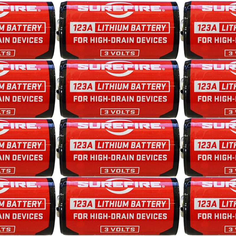 SureFire SF12ABBCS 123A Batteries  Red/Black 3.0 Volts 1,550 mAh (12) Single Package Clamshell