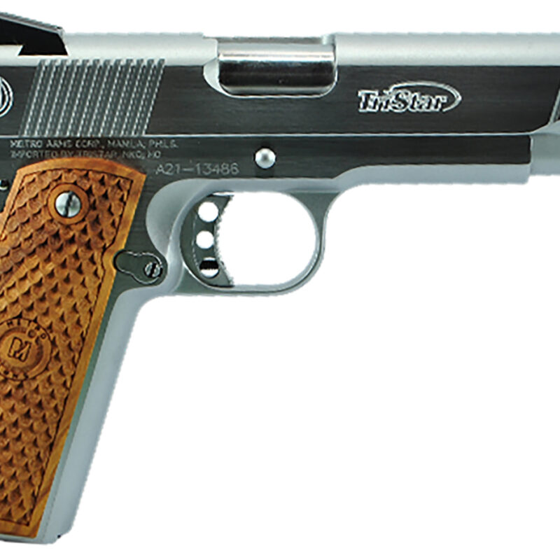 TriStar 85618 American Classic II 1911 10mm Auto 8+1, 5" Stainless Steel Barrel, Chrome Serrated Steel Slide, Chrome Steel Frame w/Beavertail, Wood Grip