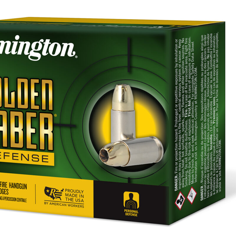 Remington Ammunition 27609 Golden Saber Defense 45ACP 185gr Brass Jacketed Hollow Point 20 Per Box/25 Case