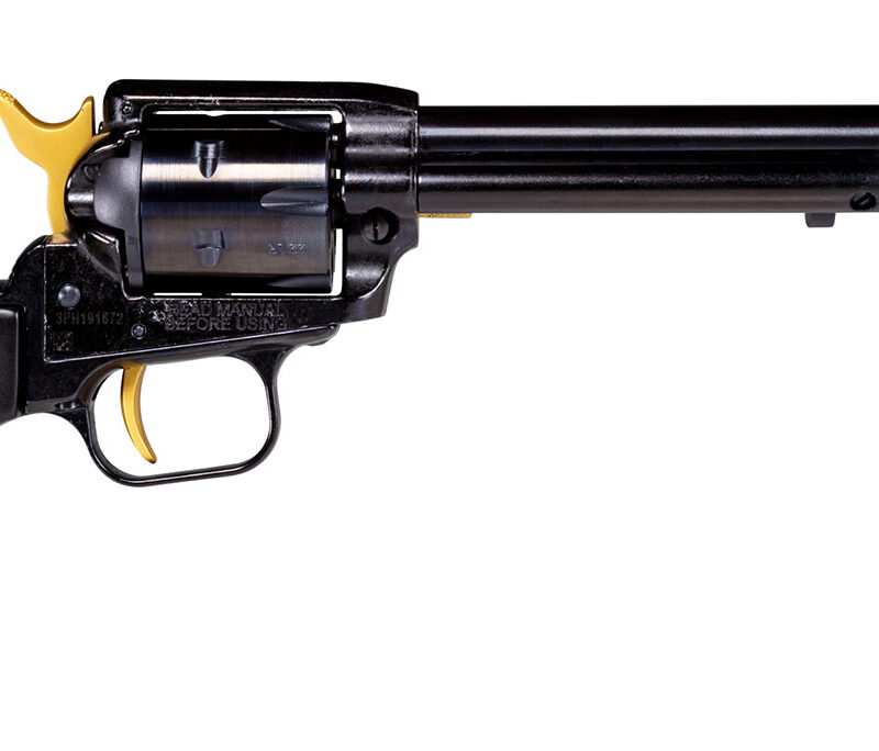 Heritage Mfg RR22B6GLD Rough Rider  22 LR 6 Shot 6.50" Black Oxide Barrel, Cylinder & Frame, Black Laminate Wood Grips Features Gold Accents