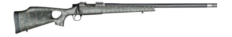 Christensen Arms 8010800107 Summit TI  Full Size 6.5 PRC 3+1, 24" Natural Titanium Steel Threaded Barrel, Natural Titanium Aluminum Receiver, Green w/Black/Tan Webbing Fixed Thumbhole Stock