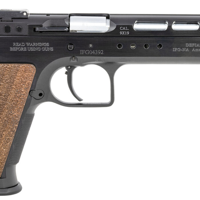 Tanfoglio IFG TFGOLDM9 Gold Match  9mm Luger Caliber with 6" Barrel, 16+1 Capacity, Overall Matte Black Finish Steel Beavertail Frame, Ported Slide & Wood Grip