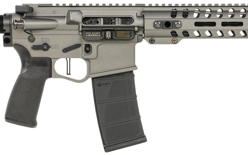 Patriot Ordnance Factory 01802 Minuteman Direct Impingement 5.56x45mm NATO Caliber with 10.50" Barrel, 30+1 Capacity, Tungsten Metal Finish, Buffer Tube Stock & Black MFT Grip Right Hand