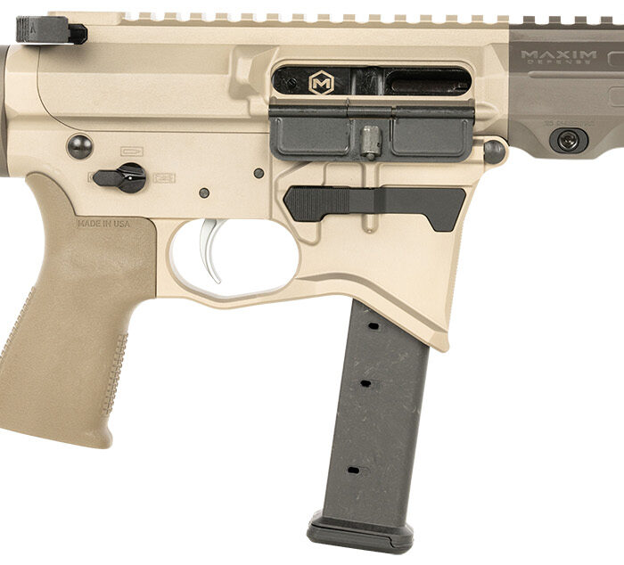 Maxim Defense MXM48173 CPS MD9 9mm Luger Caliber with 5.50" Barrel, Arid Brown Anodized Metal Finish, Black Maxim CQB Brace & Polymer Grip Right Hand