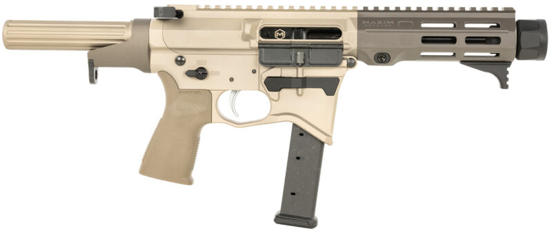 Maxim Defense MXM48173 CPS MD9 9mm Luger Caliber with 5.50" Barrel, Arid Brown Anodized Metal Finish, Black Maxim CQB Brace & Polymer Grip Right Hand