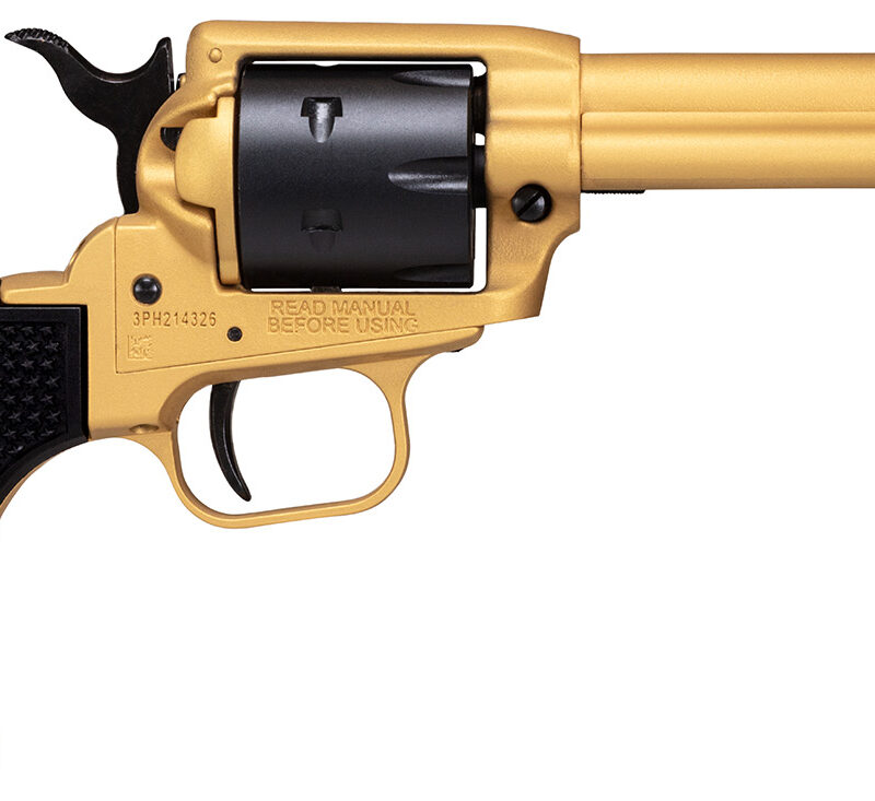 Heritage Mfg RR22S4 Rough Rider  22 LR 6 Shot 4.75" Gold Cerakote Steel Barrel & Frame, Black Satin Cylinder, Black Polymer Grips Features Black Accents