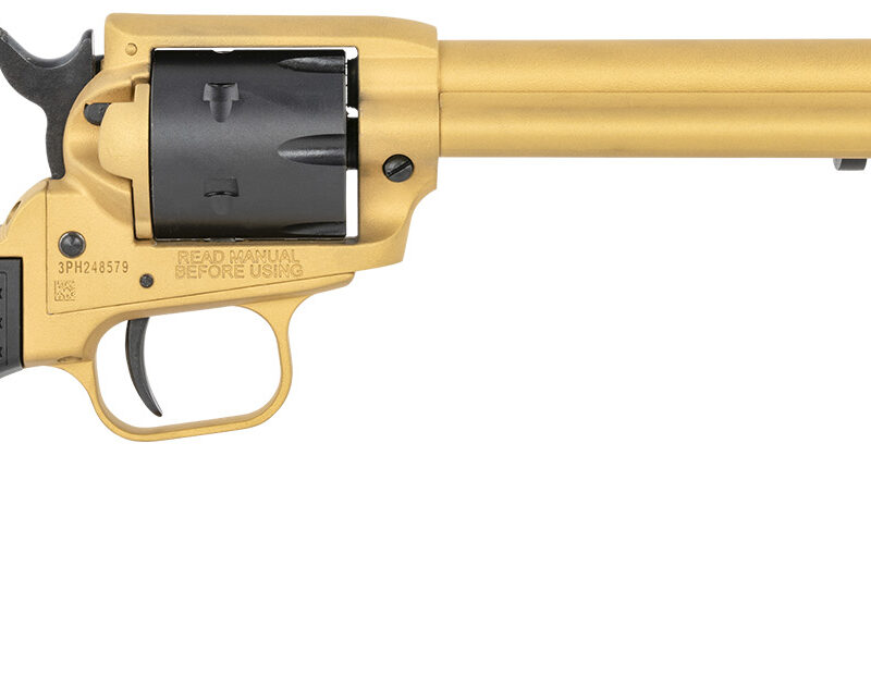 Heritage Mfg RR22S6 Rough Rider  22 LR 6 6.50", Gold Cerakote Barrel, Black Satin Cylinder, Gold Cerakote Steel Frame, Black Polymer Grips Features Black Accents