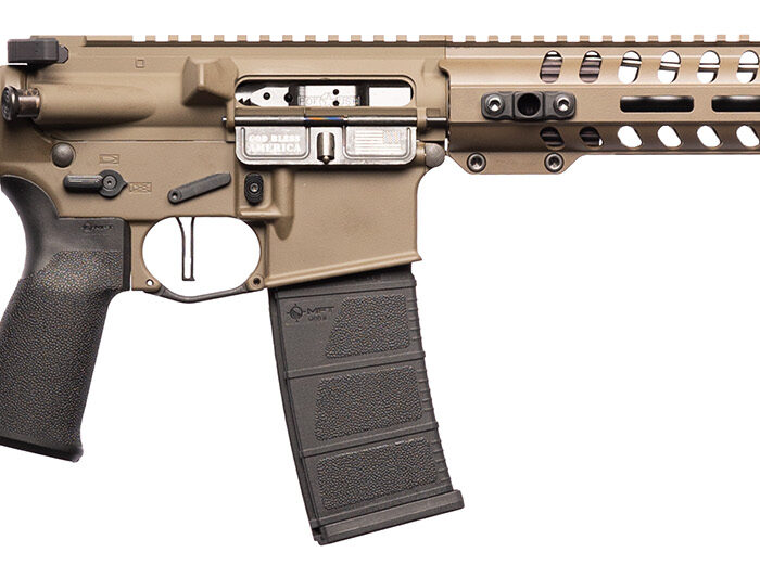 Patriot Ordnance Factory 01803 Minuteman DI 5.56x45mm 30+1 10.50" Nitride Treated Chrome Moly Barrel, 9" M-LOK Handguard, Patriot Brown Cerakote Receiver, Black Synthetic Buffer Tube, Black MFT Grips