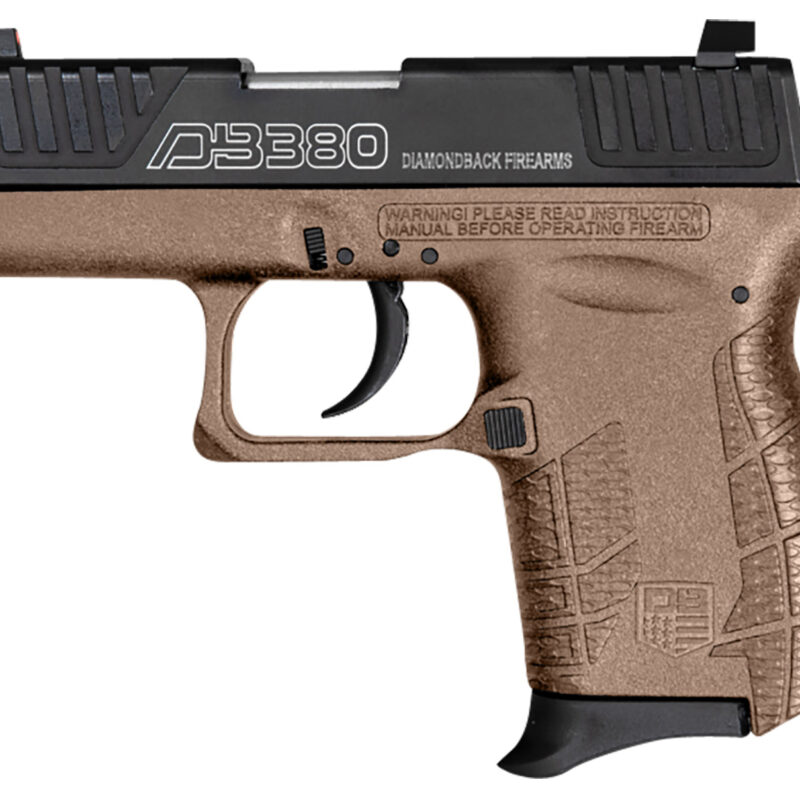 Diamondback DB0100E062 DB380 Gen4 380 ACP 6+1 2" Stainless Steel Barrel, Black Oxide Serrated w/Laser Logo Stainless Steel Slide, Flat Dark Earth Polymer Frame w/Beavertail, FDE Polymer Grip
