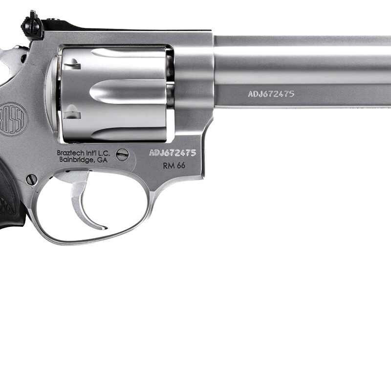 Rossi 2RM669 RM66  357 Mag 6 Shot 6"  Satin Stainless Steel Barrel, Cylinder & Frame Black Checkered Rubber Grip