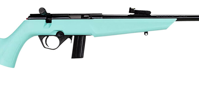 Rossi  RB22  Compact 22 LR 10+1, 16" Matte Black Button Rifled Free Floating Steel Barrel, Matte Black Stainless Steel Receiver, Cyan Monte Carlo Stock, Right Hand