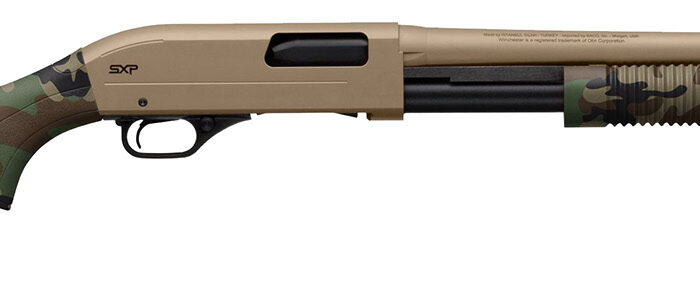 Winchester Repeating Arms  SXP Defender 20 Gauge 3" 5+1 (2.75") 18" Barrel, FDE Drilled & Tapped Rec, Woodland Camo Textured Stock, Tactical  Ribbed Forearm, Inflex Recoil Pad