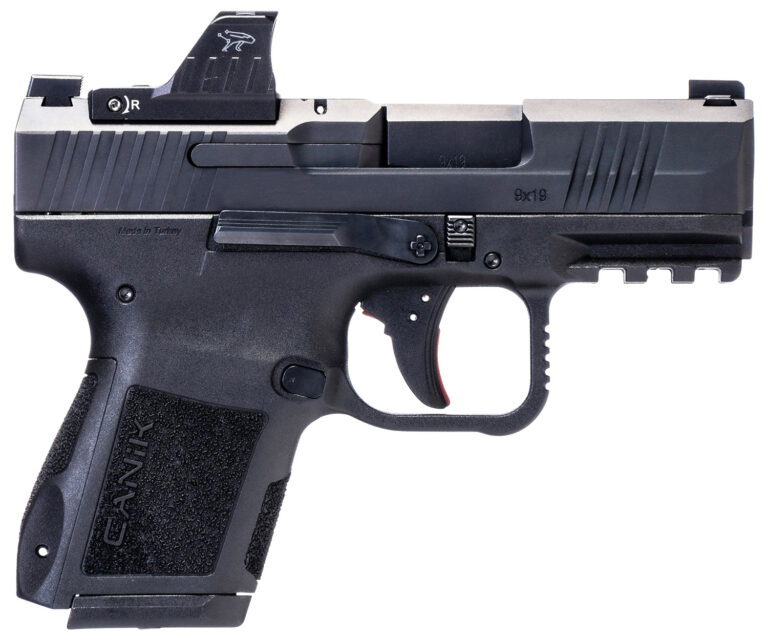 Canik HG7620VN Mete MC9 9mm Luger 15+1, 3.18" Black Steel Barrel, Black Tenifer Cerakote Optic Ready/Serrated Steel Slide, Black Polymer Frame w/Picatinny Rail, MeCanik M01 Red Dot