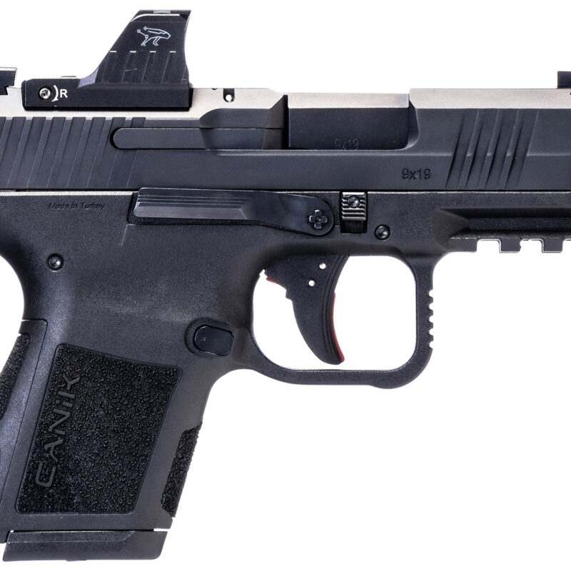 Canik HG7620VN Mete MC9 9mm Luger 15+1, 3.18" Black Steel Barrel, Black Tenifer Cerakote Optic Ready/Serrated Steel Slide, Black Polymer Frame w/Picatinny Rail, MeCanik M01 Red Dot