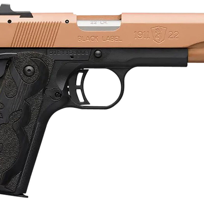 Browning 051895490 1911-22 Black Label Full Size Frame 22 LR 10+1, 4.25" Matte Stainless Steel Barrel, Copper Cerakote Serrated Slide, Matte Black Polymer Frame w/Beavertail, Black Laminate Wood Grip