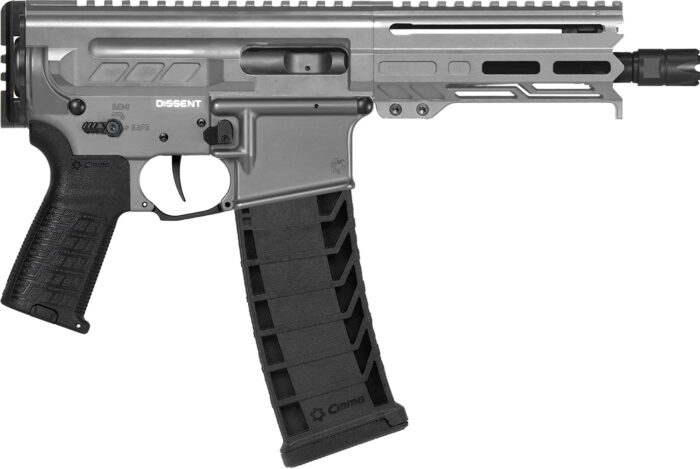 CMMG 94A6867TNG Dissent MK4 9mm Luger 33+1 6.50", Tungsten Gray Rec, Picatinny Brace Adapter, 5.50" M-LOK Handguard, Left Side Charging Handle, Zeroed Linear Comp, Zeroed Drop-In Single Stage Trigger