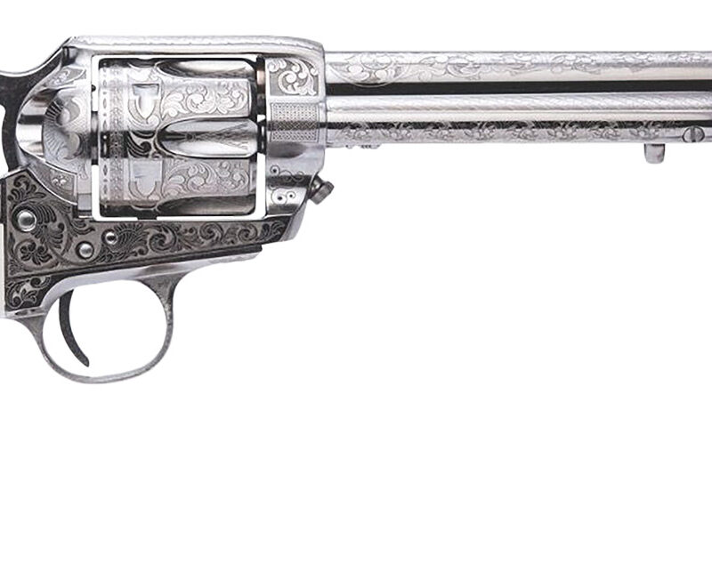 Cimarron PP415LNTRII Teddy Roosevelt Frontier 45 Colt (LC) 6 Shot 7.50" Nickel-Plated Engraved Barrel, Cylinder & Frame, White w/Laser Engraved "T.R." Grip