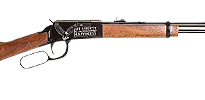 Rossi RL22W201WDEN19 Rio Bravo  Full Size, Lever Action 22 WMR 12+1, 20" Polished Black Steel Barrel, Polished Black w/July 4 Eagle Engraving Steel Receiver, German Fixed Beechwood Stock, Right Hand