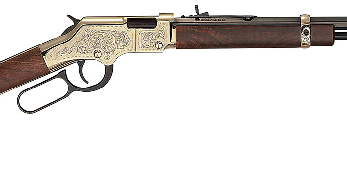 Henry H004MD4 Golden Boy Deluxe 4th Edition 22 WMR 12+1 20.50" Blued Octagon Barrel, Engraved Brasslite Rec, American Walnut Stock, Ad. Buckhorn Sights