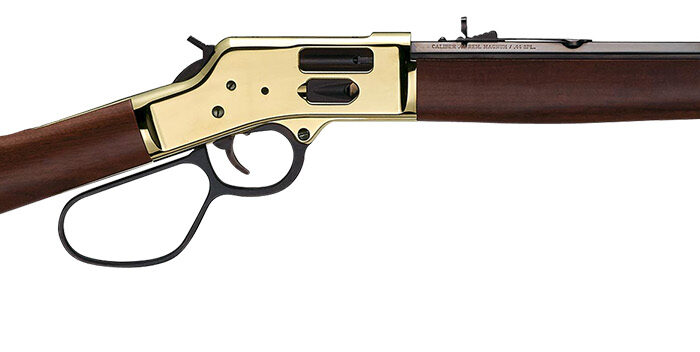 Henry H006GMR Side Gate Carbine 357 Mag/38 Special 7+1 16.50" Blued Octagon Barrel, Polished Brass Rec, American Walnut Stock, Adj. Sight, Large Loop Lever