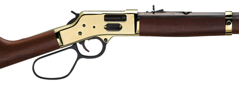 Henry H006GR Side Gate Carbine 44 Mag/44 Special 7+1 16.50" Blued Octagon Barrel, Polished Brass Rec, American Walnut Stock, Adj. Sight, Large Loop Lever