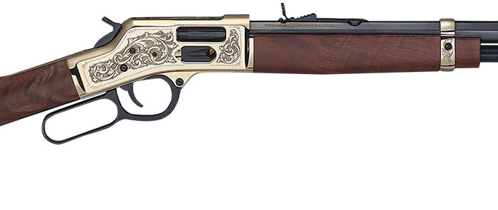 Henry H006GMD Side Gate Deluxe 357 Mag/38 Special 10+1 20" Blued Octagon Barrel, Engraved Polished Brass Rec, Semi-Fancy American Walnut Stock, Adj. Sight