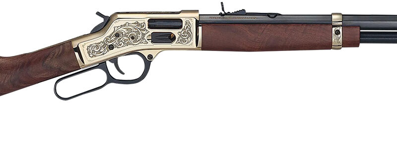 Henry H006GMD Side Gate Deluxe 357 Mag/38 Special 10+1 20" Blued Octagon Barrel, Engraved Polished Brass Rec, Semi-Fancy American Walnut Stock, Adj. Sight