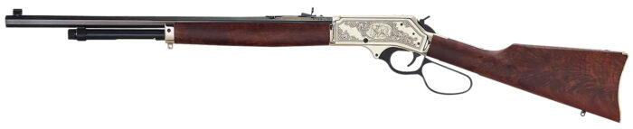 Henry H010BGWL Wildlife  45-70 Gov 4+1 22" Blued Octagon, Polished Brass Engraved Rec, American Walnut Furniture, Large Loop Lever, Adj. Brass Bead Sight