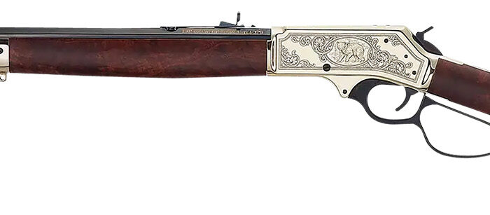 Henry H010BGWL Wildlife  45-70 Gov 4+1 22" Blued Octagon, Polished Brass Engraved Rec, American Walnut Furniture, Large Loop Lever, Adj. Brass Bead Sight