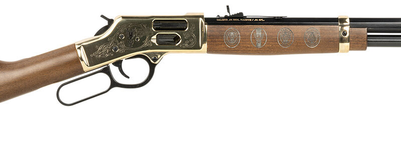Henry H006GES Golden Boy Eagle Scout Tribute Edition 44 Mag/44 Special 10+1 20" Blued Octagon Barrel, Engraved Polished Brass Rec & American Walnut Furniture, Side Loading Gate, Adj. Sight