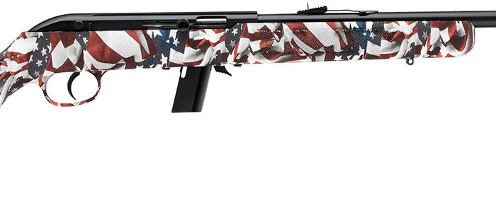 Savage Arms 40222 64 F Full Size 22 LR 10+1 21" Matte Black Carbon Steel Barrel, Matte Black Grooved Carbon Steel Receiver, American Flag Fixed Synthetic Stock, Right Hand