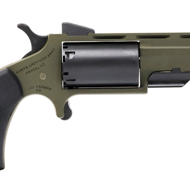 North American Arms TGHM Huntsman  22 Mag 5 Shot 2", OD Green Frame/Barrel, Black Cylinder, Camo Grips, Fixed Marble Arms Sights, Includes Black Leather Holster