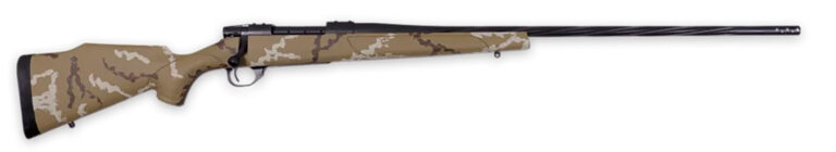 Weatherby VHH653WR8B Vanguard Outfitter 6.5-300 Wthby Mag 3+1 26" Threaded/Spiral Fluted, Graphite Black Barrel/Rec, Tan with Brown & White Sponge Synthetic Stock, Accubrake Muzzle Brake, Adj. Trigger