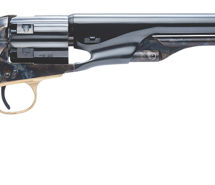 Cimarron CA041 1860 Army .44 Cal 6 Shot, 8" Blued Round Steel Barrel, Blued Engraved/Fluted Cylinder, Color Case Hardened Steel Frame, Smooth Walnut Grip, Exposed Hammer