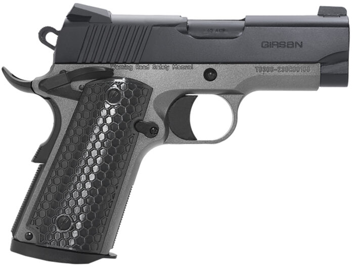 Girsan 392067 MC1911 SC Untouchable Sub-Compact Frame 9mm Luger 7+1 3.40"  Black Steel Barrel, Black Serrated Steel Slide, Stainless Frame w/Beavertail, Black Polymer Grip