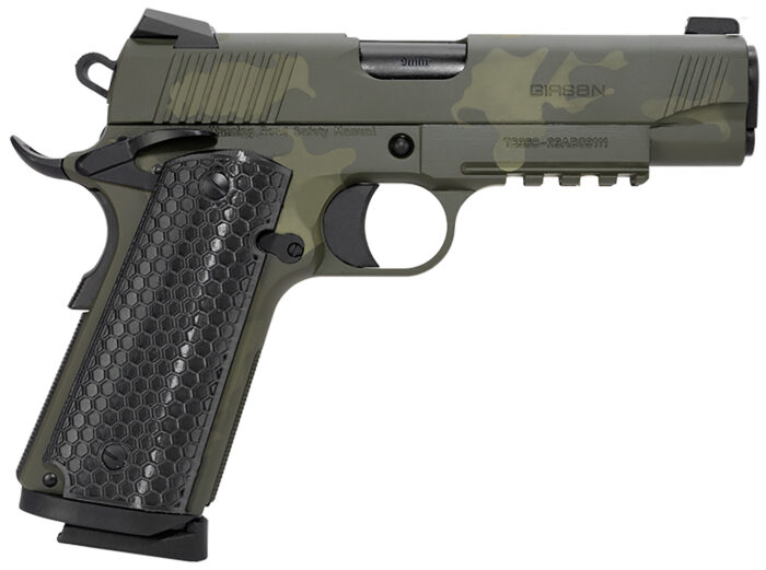 Girsan 392071 MC1911 C Untouchable Compact Frame 9mm Luger 9+1 4.40" Black Steel Barrel, OD Camo Serrated Steel Slide & Frame w/Beavertail & Picatinny Rail, Black Polymer Grip
