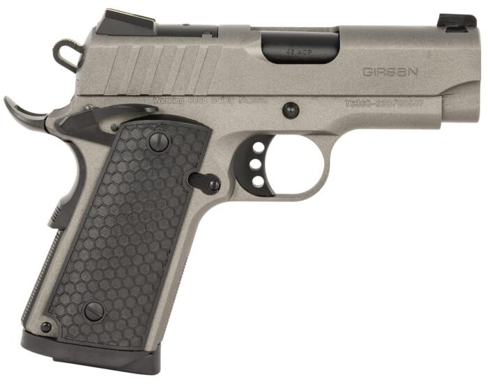 Girsan 391141 MC1911 SC Influencer Sub-Compact 45 ACP 6+1 3.40" Black Steel Barrel, Tungsten Gray Cerakote Optic Ready/Serrated Steel Slide & Frame w/Picatinny Rail & Beavertail, Gray Polymer Grip