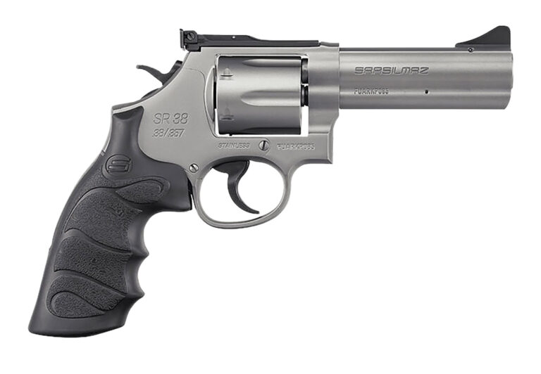 SAR USA SARSR38ST4 SAR SR  357 Mag/38 Special 6 Shot 4" Stainless Steel Barrel & Cylinder, Stainless Steel Frame, Black Finger Grooved Grip, Drop Safety/Hammer Block Safety, Exposed Hammer