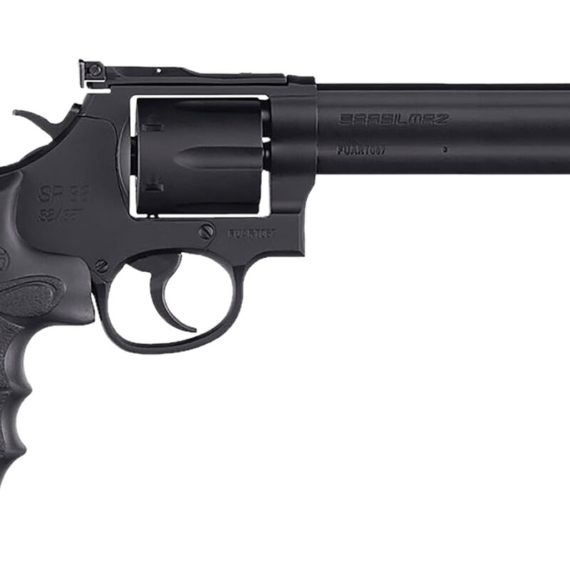 SAR USA SARSR38BL6 SAR SR  357 Mag/38 Special 6 Shot 6" Black Steel Barrel & Cylinder, Black Steel Frame, Black Finger Grooved Grip, Drop Safety/Hammer Block Safety, Exposed Hammer