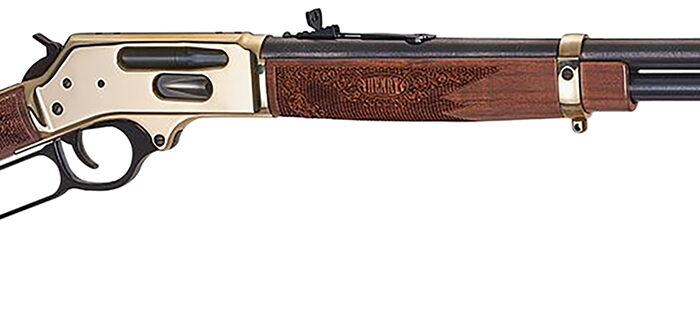 Henry H024360BH Side Gate  Full Size 360 Buckhammer 5+1 20" Blued Steel Barrel, Brass Polished Drilled & Tapped Brass Receiver, Fixed American Walnut Stock, Right Hand