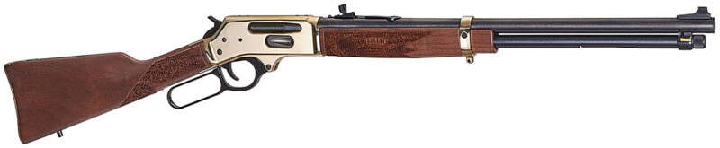 Henry H024360BH Side Gate  Full Size 360 Buckhammer 5+1 20" Blued Steel Barrel, Brass Polished Drilled & Tapped Brass Receiver, Fixed American Walnut Stock, Right Hand