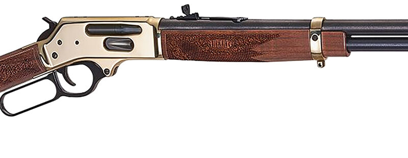 Henry H024360BH Side Gate  Full Size 360 Buckhammer 5+1 20" Blued Steel Barrel, Brass Polished Drilled & Tapped Brass Receiver, Fixed American Walnut Stock, Right Hand