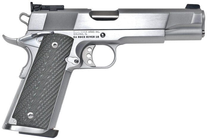 Rock River Arms PS2400 PS2400 Limited Match 45 ACP 7+1, 5" Stainless National Match Barrel, Brushed Chrome Serrated Steel Slide & Frame w/Beavertail, Black G10 Grip, Ambidextrous