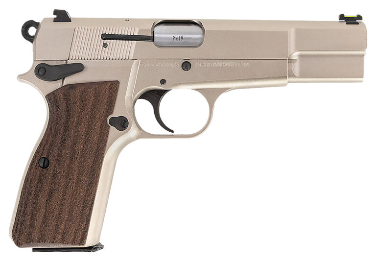 MAC 12000001 P-35  9mm Luger 15+1 4.70" Stainless Steel Barrel, Satin Nickel Serrated Steel Slide & Frame w/Beavertail & Picatinny Rail, G10 Grip